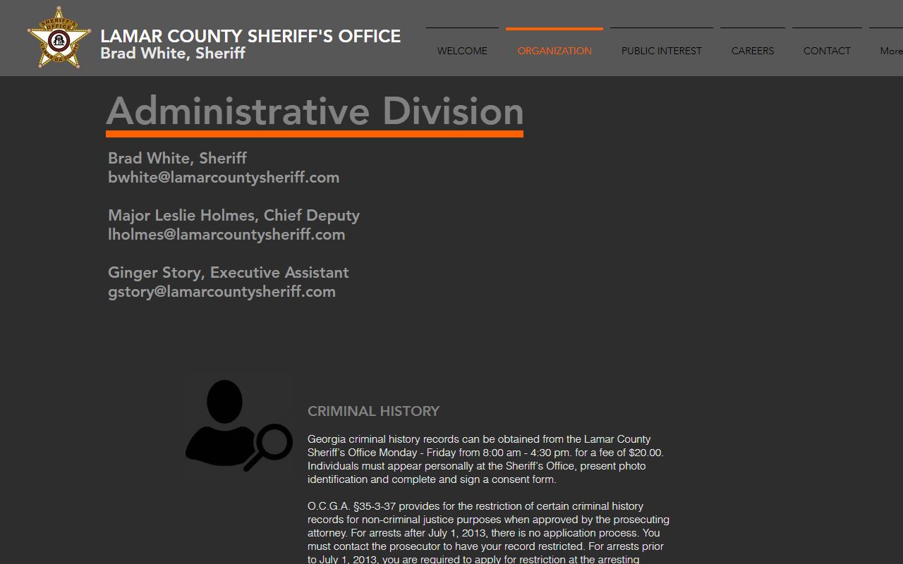 Lamar County Sheriff's Office administrative records page