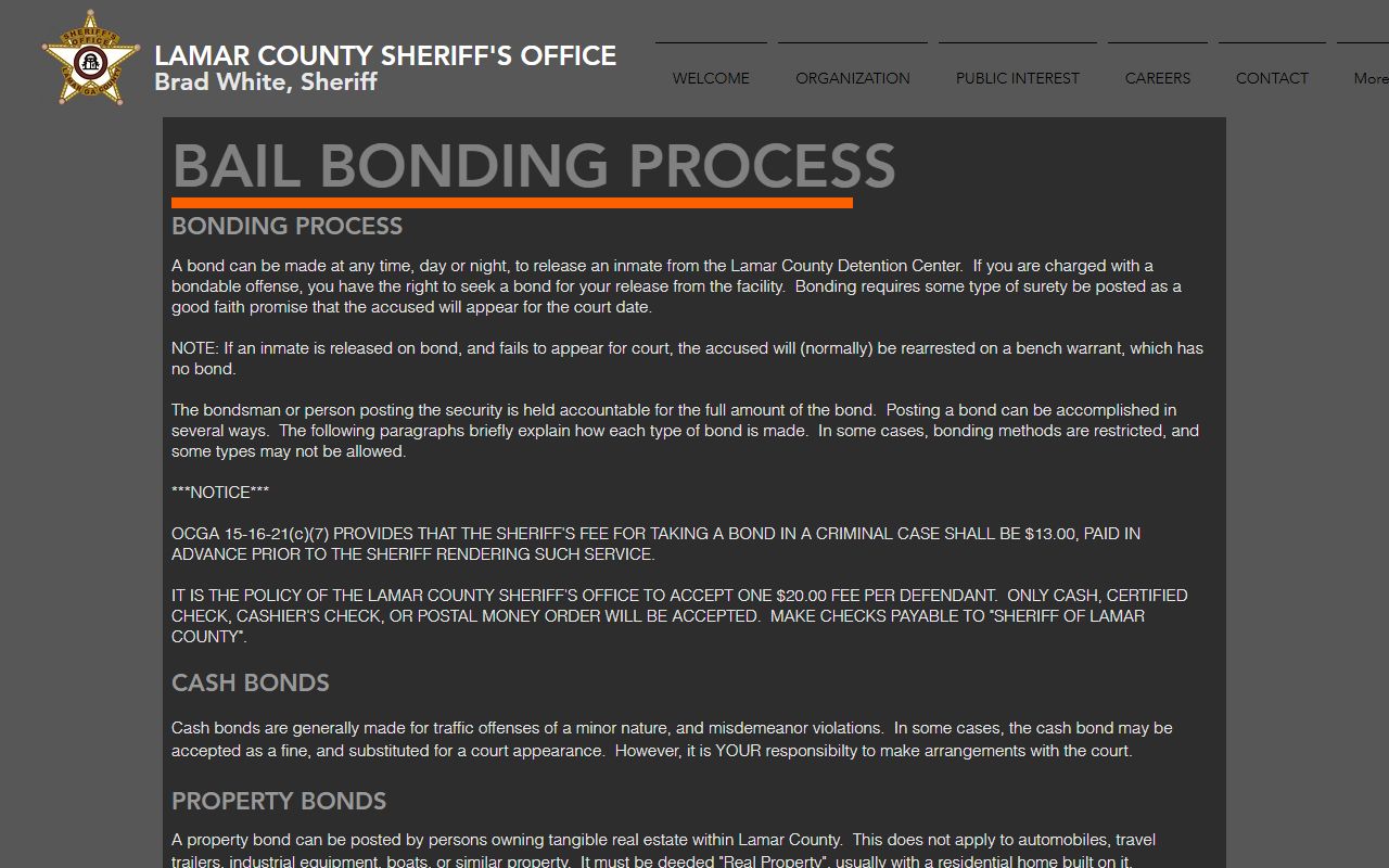 Lamar County Sheriff's Office bail bonding process page