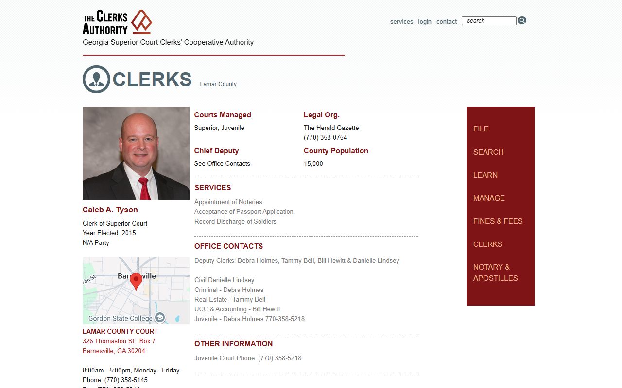 GSCCCA profile for Lamar County Clerk Caleb Tyson