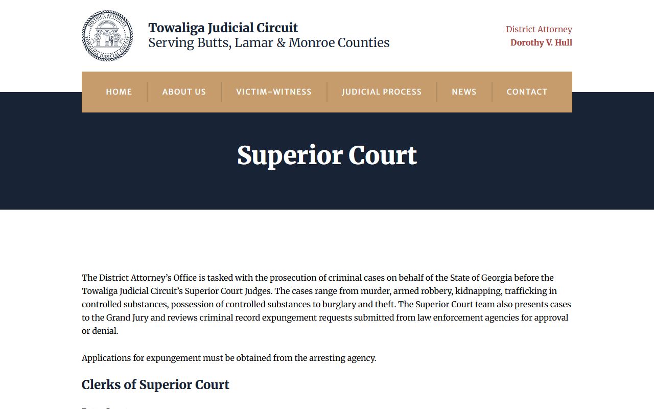 Towaliga District Attorney Superior Court prosecution page