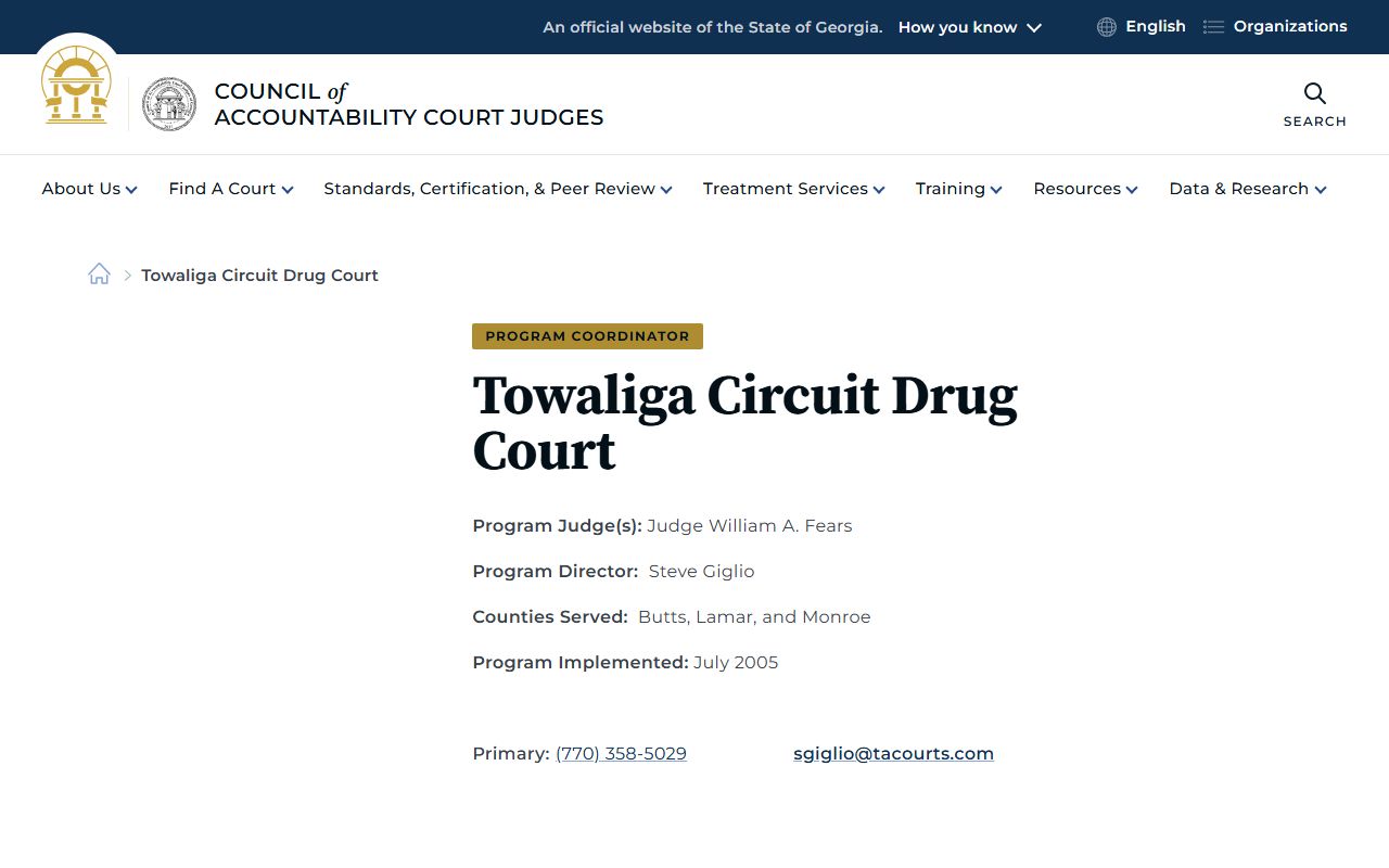 Towaliga Circuit Drug Court contact page