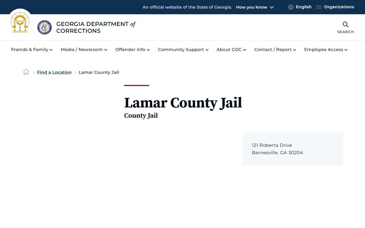GDC location page for Lamar County Jail