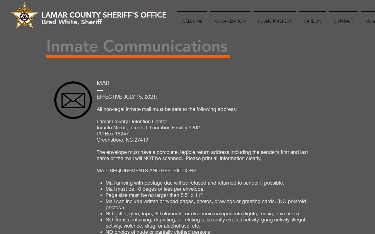 Lamar County inmate communications and visitation rules