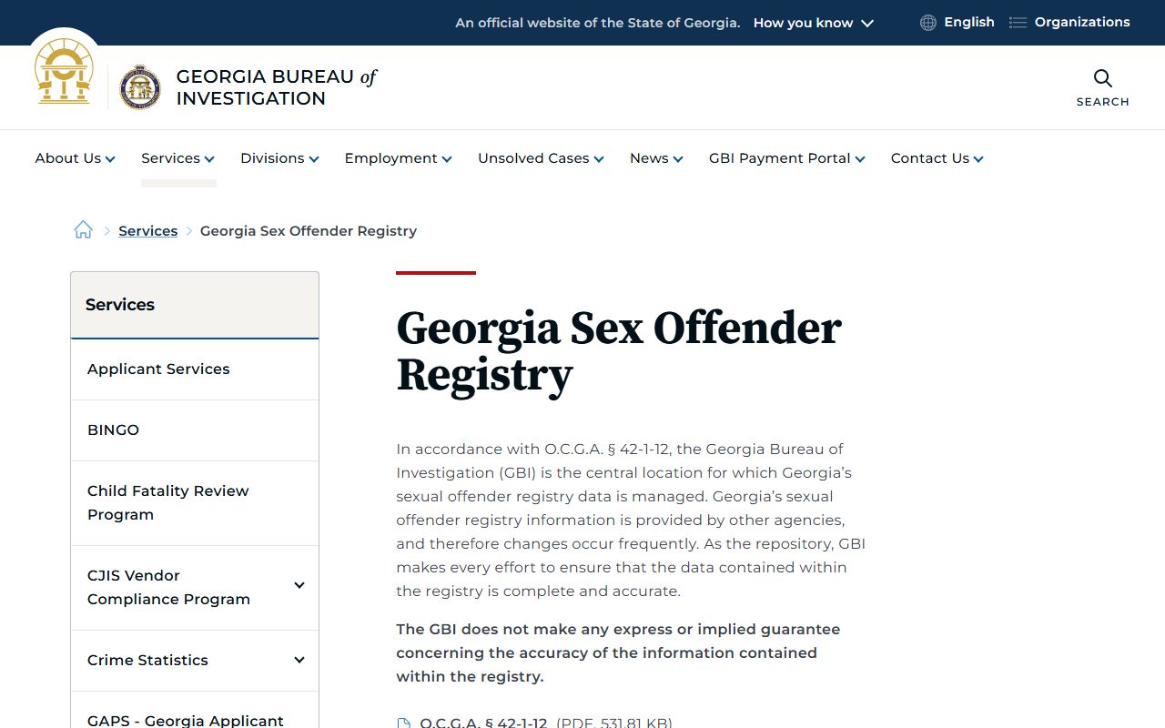 Georgia Bureau of Investigation sex offender registry information