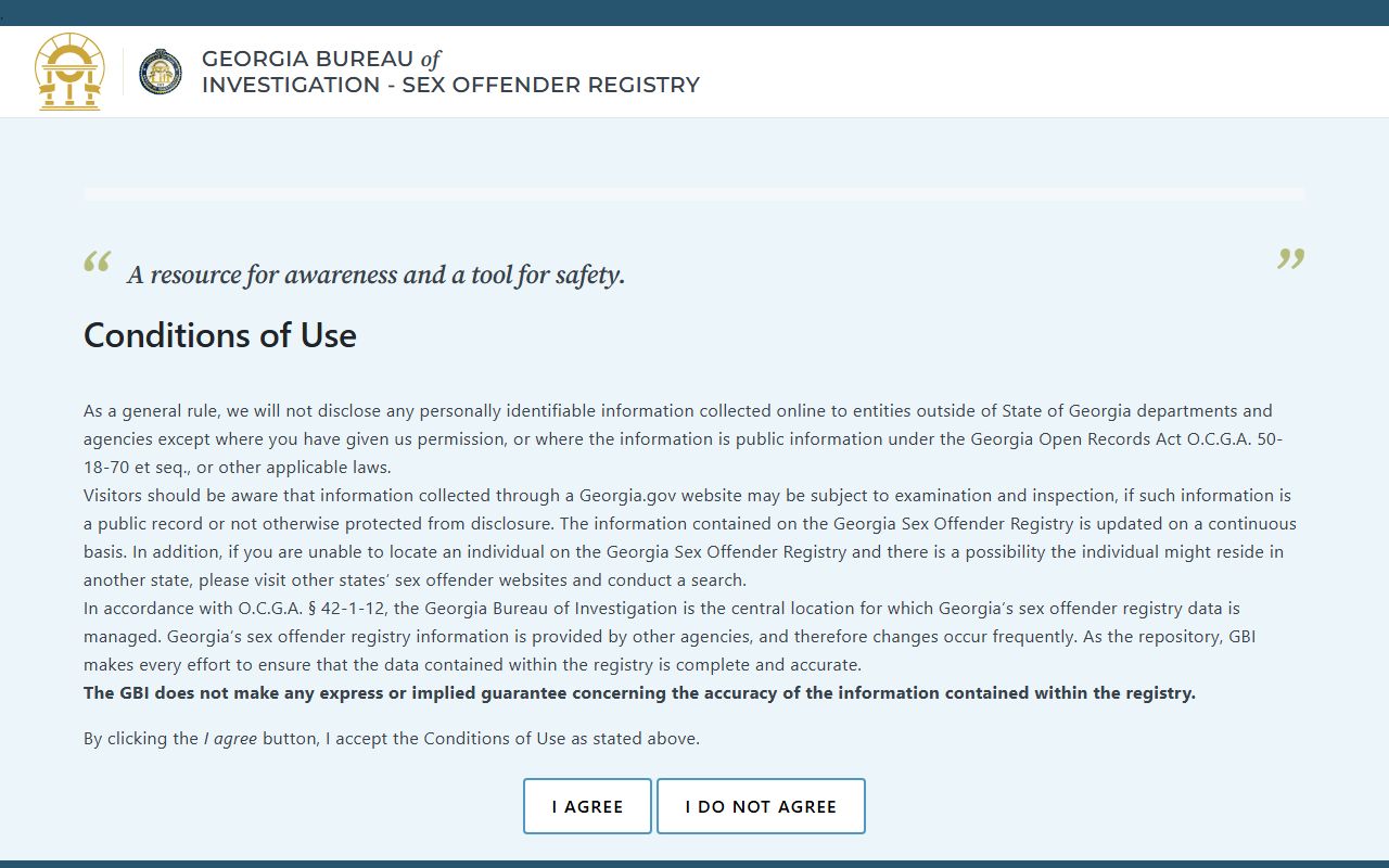 Georgia public sex offender registry search page